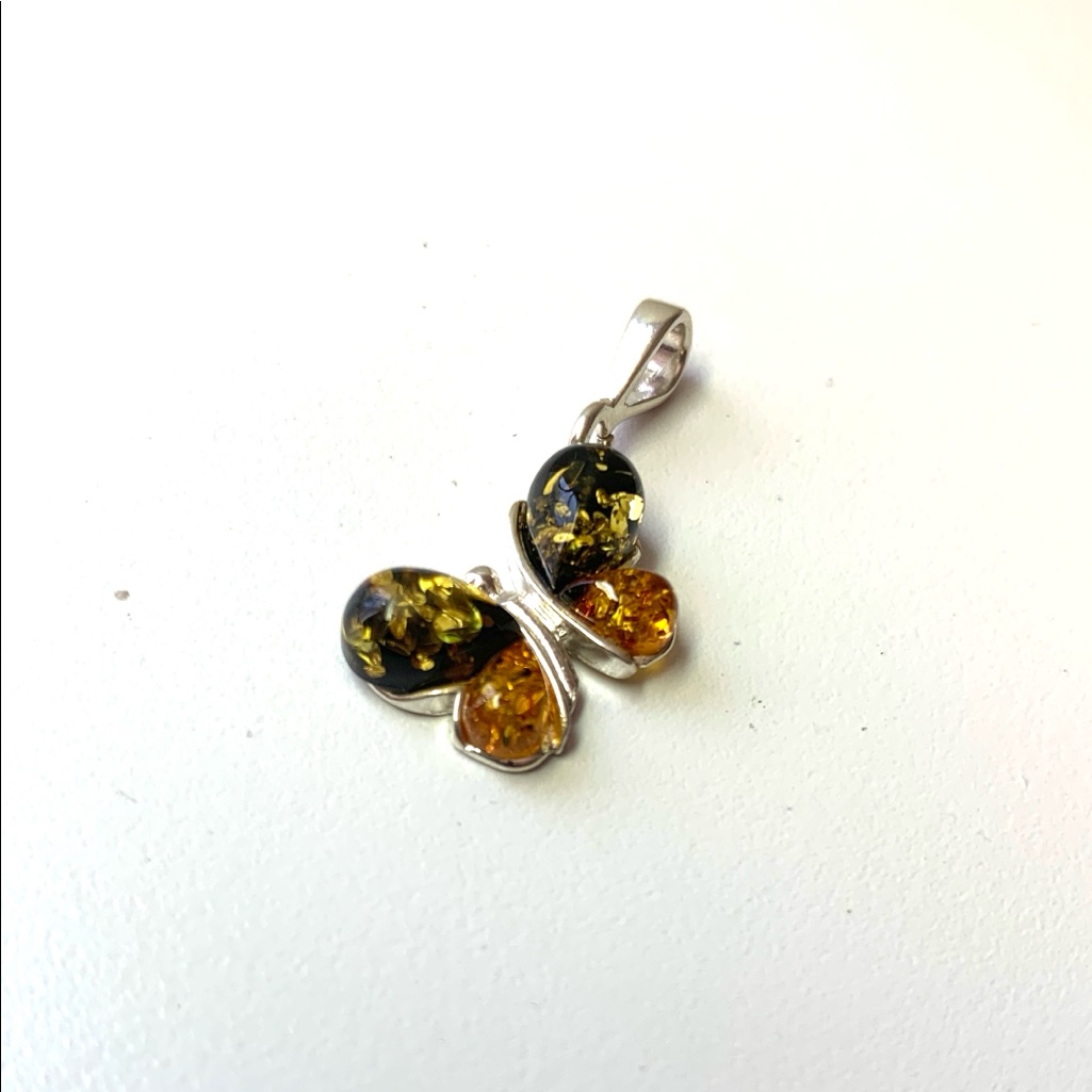 Tri Color Baltic Amber Beautiful Butterfly Pendant